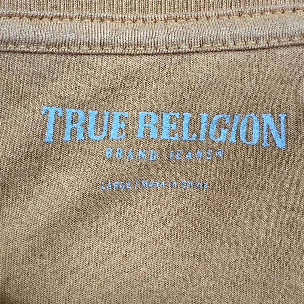 True Religion Long Sleeve T-Shirt Mens Large Yellow Camo Buddha Graphic Tee